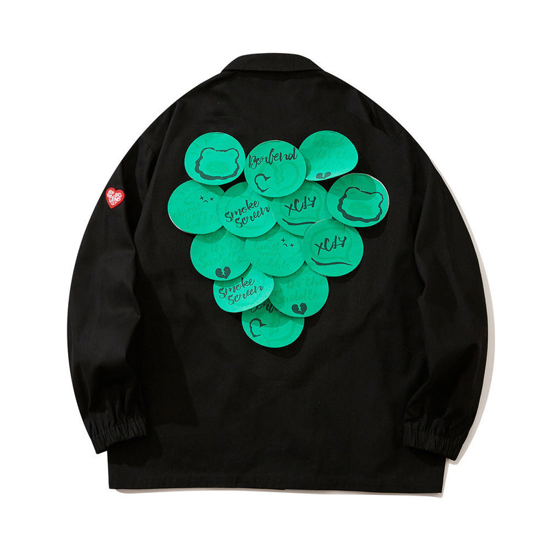 Beige Varsity Jacket Letter Print Patch Decoration Jacket Top Men Loose Lapels Casual Cargo Pants