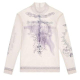 Rave Outfits Men Long Sleeve Shirt Spring New Men's Casual Hip Hop Print See-through Sexy