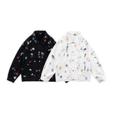 Men Denim Coat Jean Jackets Splash-Ink Hand Painted Graffiti Denim Jacket Men Harajuku Style Loose Lapels Workwear Jacket Denim Coat