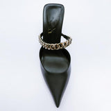 Finn Chain Pointed Toe Mule Closed Toe Sandals Women's Summer Stiletto Heel Pointed-Toe Semi-Slippers