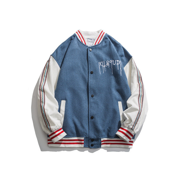 Baby Blue Varsity Jacket Autumn Leisure Coat Stitching Baseball Uniform for Men