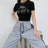 Music Festivals Rave Outfits Girls Tops Women's Spring Clothing Short Sleeve round Neck Sexy T-shirt