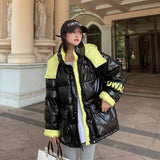 Women Winter Coats Puffer Jacket Down Coat Color Glossy Color Block White Duck Down Jacket