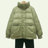 Women Winter Coats Puffer Jacket Down Coat Down Jacket Female Short Vintage Stand Collar Loose White Duck Down Coat
