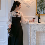 Aestitic Dress Black and White Stitching Female French Autumn Long Sleeve Dress