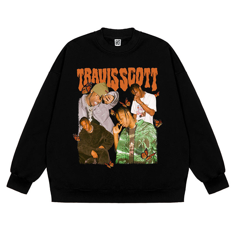 Cactus Jack McDonalds Shirt Hip Hop Character Print Loose round Neck Sweater