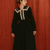 Retro Sailor Collar Black cottagecore aesthetic dress