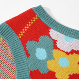 Men Sweater Vest Creative Pattern Contrasting Color Jacquard Knitted Waistcoat Men's Loose Sleeveless Sweater Vest