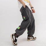 Mens Fall Outfits Vintage High Street Cross Graffiti Printing Jeans Men and Women Straight Loose-Fitting Wide-Leg Trousers