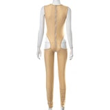 Summer Solid Color Stitching Sleeveless Sexy Tight Trousers Jumpsuit