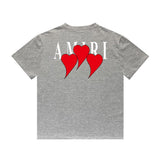 Amiri T Shirt Red Heart Printing Casual round Neck Short Sleeves T-shirt