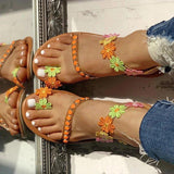 Women Open Toe Sands Flats Flat Flower Summer Plus Size Beach Shoes