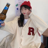 White Varsity Jacket Autumn College Style Letter Embroidered Cardigan Sweater Thin Men and Women Casual Jacket
