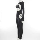 Spring round Neck Backless Long Sleeves Tether Spaghetti Strap Bra One-Piece Casual Trousers
