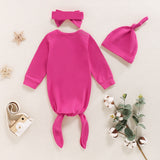 Knotted Baby Gown-Cartoon Long Sleeve Pullover Casual One-Piece Pink Pajamas