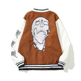 Brown Varsity Jacket Revenge Varsity Jacket Skull Embroidery Leather Sleeve Stitching Baseball Uniform Cotton Clothes Jacket Coat