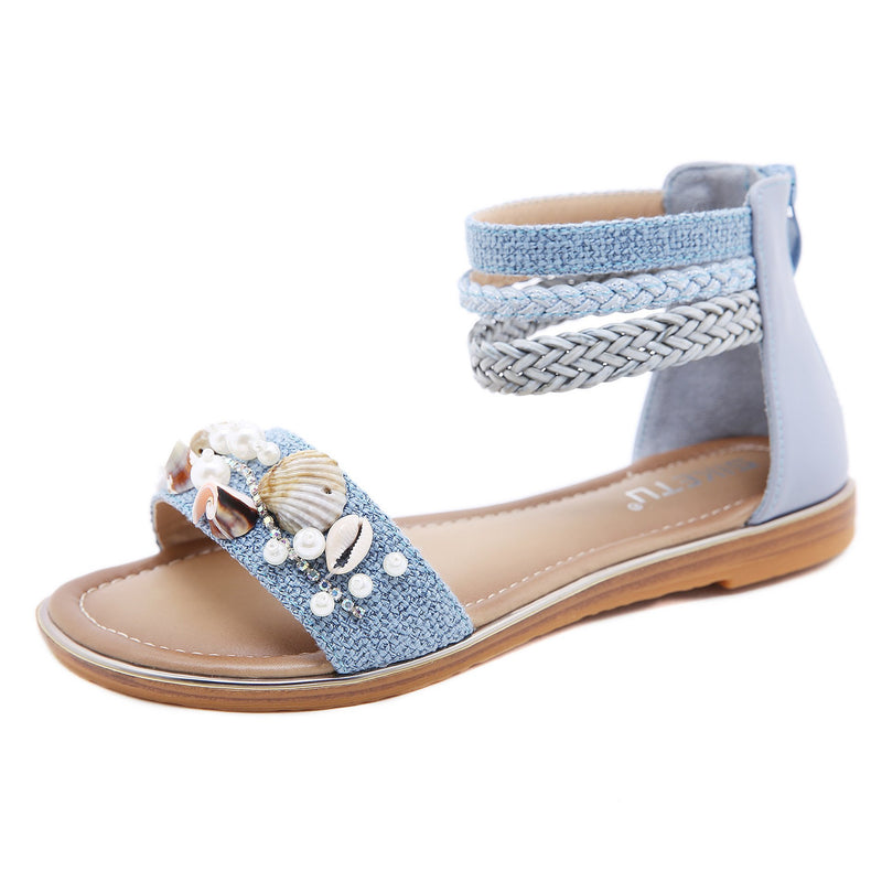 Fancy Sandals Shell Beaded Wedge Retro Roman Sandals