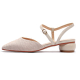 Nude Block Heels Closed Toe Spring Pearl round Toe Women's Shoes