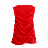 Women Fall Fall Pleated Satin Textured Dress Slim Fit Sexy Skirt
