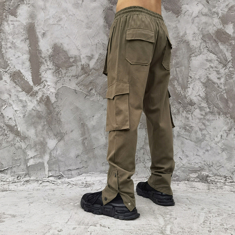 Man Fall Outfits Cargo Pants Loose Straight Breasted Functional Workwear Trousers Multi-Pocket Slacks Men and Women