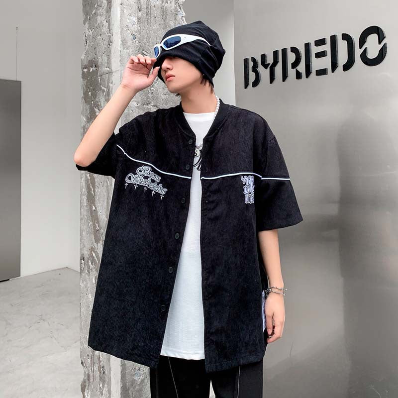 Baggy Baseball Jersey Summer Embroidered Short Sleeve Baseball Uniform Loose Casual Shirt