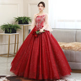 Women'S Evening Dress Ball Gown Princess Quinceanera Wedding Dress Evening Dress Long Performance Dress Pettiskirt Wine Red Toast Dress