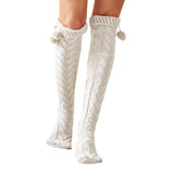 Winter Chunky Cable Thick Knit Thigh High Socks Long Stockings Boot Knitted Garter Fur Ball over the Knee Stockings Woolen Yarn Socks