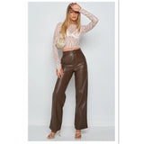 Brown Leather Pants Women's High Elastic PU Leather Pants Leggings Women's Pants