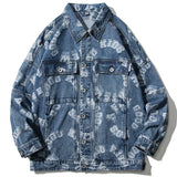 Denim Varsity Jacket Autumn and Winter Jacquard Denim Jacket Men's Loose Large Size Jacket