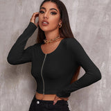 90s Outfits Autumn Winter Coat Women'S Retro Tight Sexy Zipper Knitwear Short Cardigan Long Sleeve T-Shirt