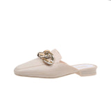Finn Chain Pointed Toe Mule Summer Low Heel Pump Women's Chain Breathable Closed Toe Women's Shoes