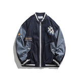 College Jacket Autumn Creative Embroidery Contrast Color Casual Denim Baseball Uniform Boys Loose Top
