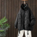 Women Winter Coats Puffer Jacket Down Coat Winter Loose Down Jacket Women Stand Collar Drawstring At Hem Down Jacket