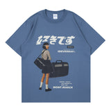 Oversized 90S T Shirt Japanese Character Print Casual T-shirt Men and Women Loose Couple Short Sleeve T-shirt