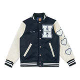 Bone Varsity Jacket Love Leather Sleeve Baseball Uniform Jacket Coat Embroidery