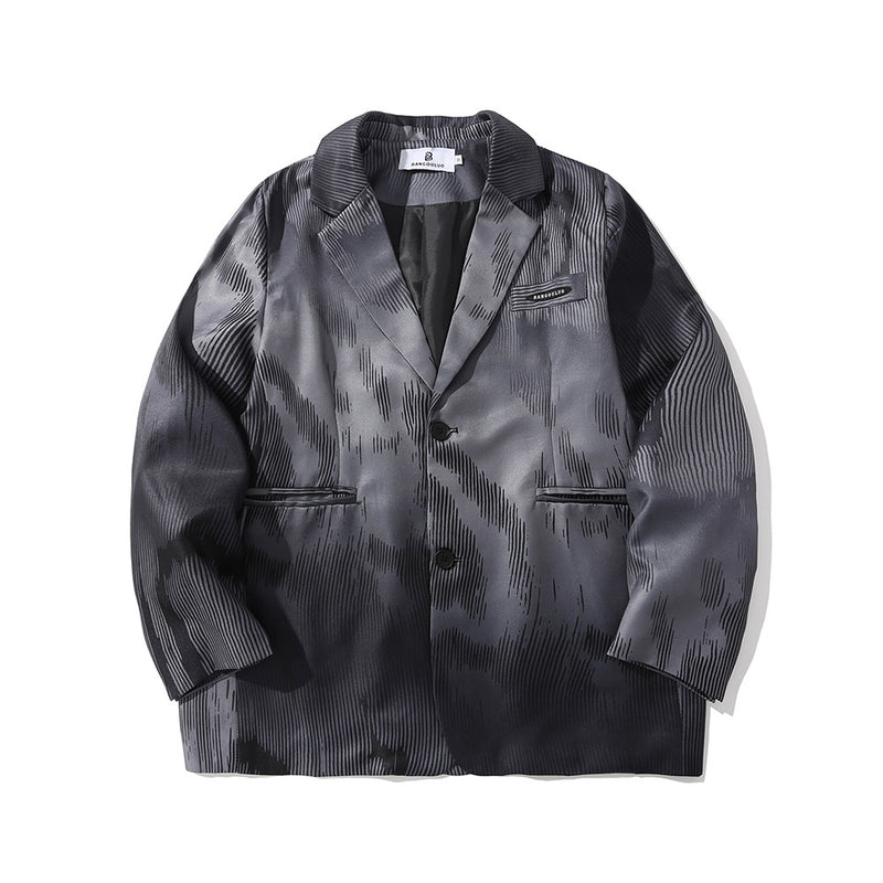 Men's Casual Suit Man Blzer Dark Striped Tie-Dye Blazer Men Loose Lapels Single Breasted Casual Small Suit