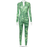 Autumn Cute Drawing Water Pattern Printed Long Sleeve Tight Trousers Jumpsuit