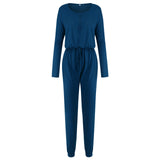 Women Fall Outfits Autumn and Winter Solid Color round Neck Slimming Long Sleeves Jumpsuit