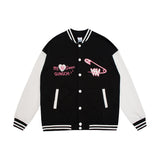 Mens Fall Outfits Cartoon Foam Printed Color Matching Sleeve Couple Baseball Uniform Coat Sports Jacket