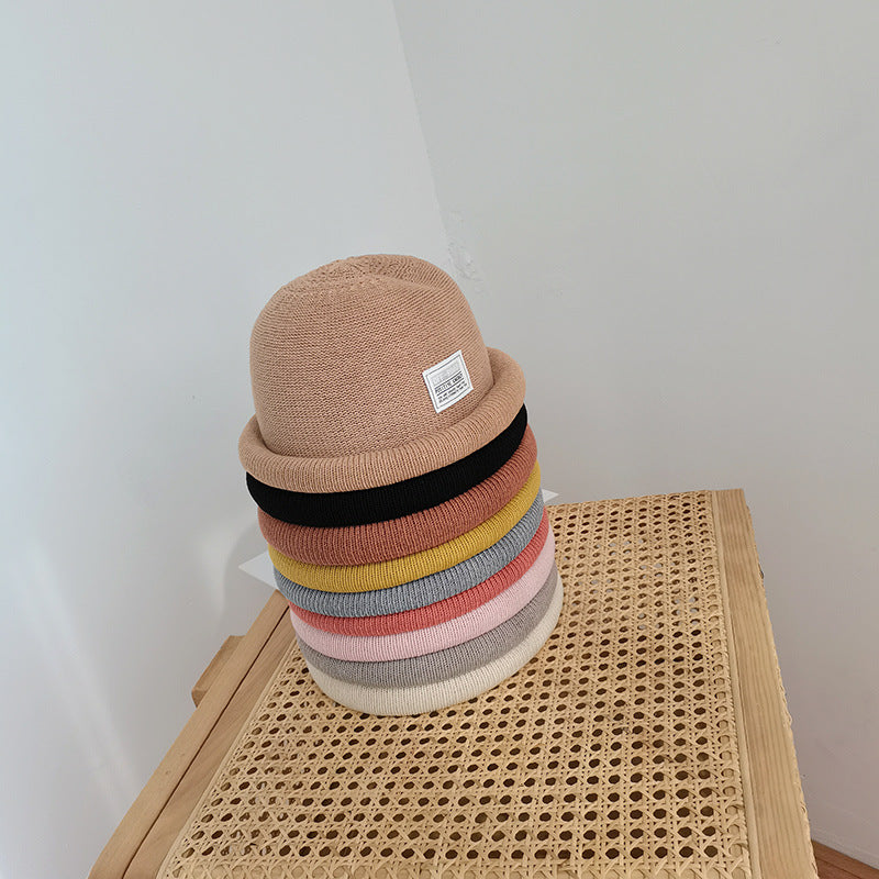 Beanies Solid Color Curling Dome Bucket Hat Women's Spring and Summer Cotton and Linen Painter Cap