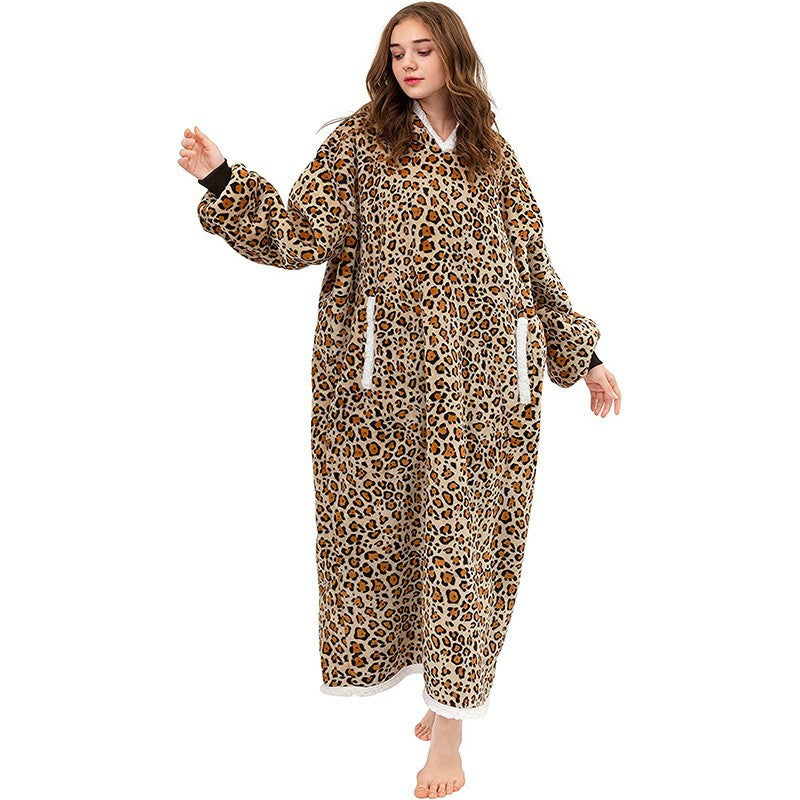 Hoodies Blankets Leopard Print Lazy Blanket Lamb Wool