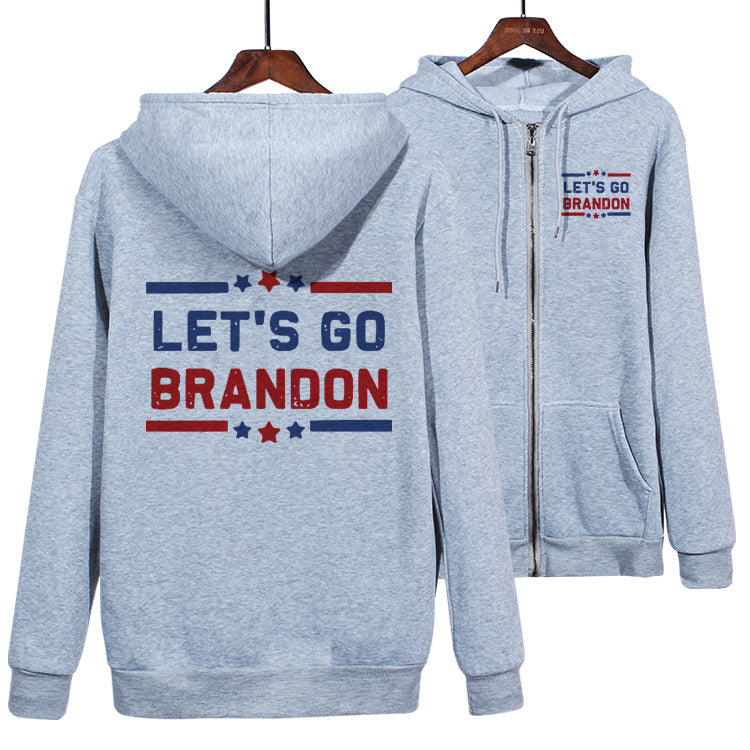 Let's Go Brandon Hoodie English Letters Fashion Hooded Zipper Sweatshirt