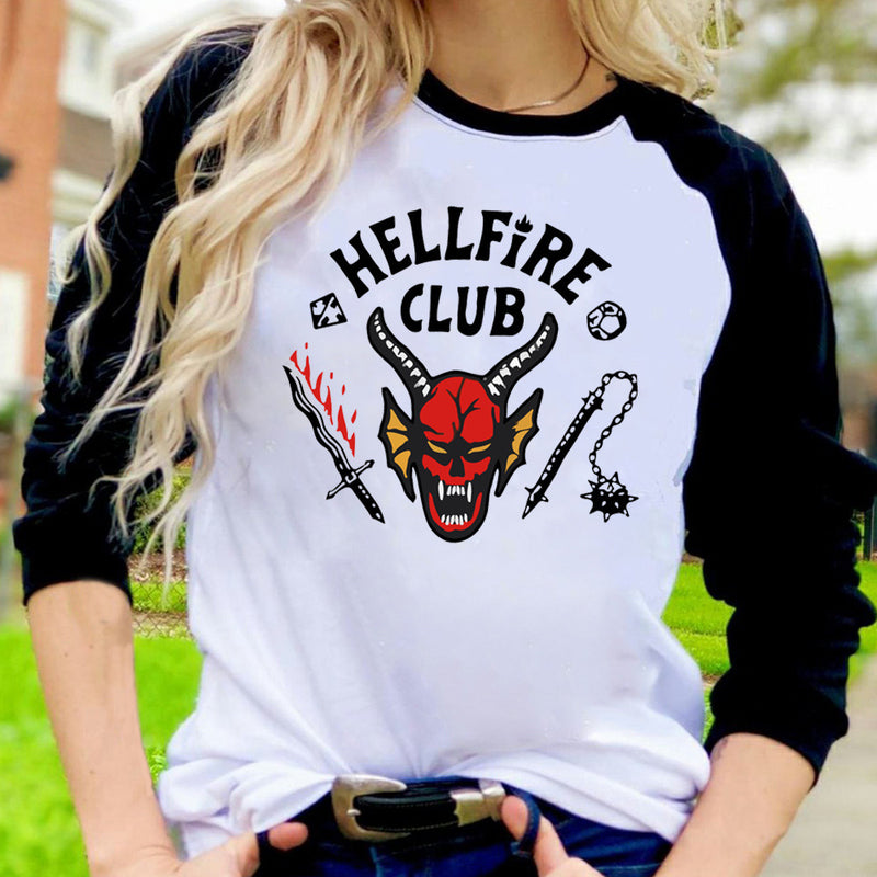 Stranger Things Hellfire Club T Shirt Printed Men's and Women's Long Sleeves T-shirt Autumn and Winter