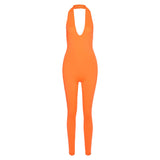 Fall Women's Clothing Sexy Backless Halter Sleeveless V-neck Hip Lifting Sport Jumpsuit