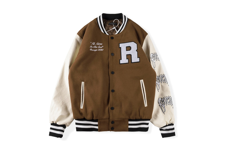 Brown Varsity Jacket Hip Hop Embroidered Skull Printed Men's and Women's Couple Baseball Uniform Cotton Jacket Jacket