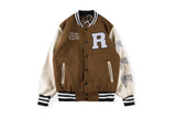 Brown Varsity Jacket Hip Hop Embroidered Skull Printed Men's and Women's Couple Baseball Uniform Cotton Jacket Jacket