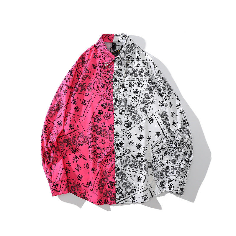 Mens Fall Outfits Paisley Vintage Contrast Color Coat Loose Couple Shirt Long Sleeve Men
