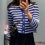 Preppy Aesthetic Sweater Autumn Striped Contrast Color Cropped Sweater Coat