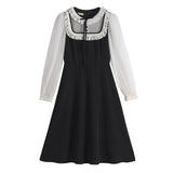 Aestitic Dress Black and White Stitching Female French Autumn Long Sleeve Dress