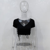 Maddy Euphoria Outfits Short Sleeve V-neck Sexy Top for Spring and Summer Women